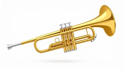 Fototapeta premium Shiny golden brass trumpet musical instrument with mouthpiece and valves isolated on white background for jazz band or orchestra