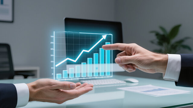 businessman holding a graph - Powered by Adobe