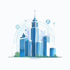 Obraz premium Modern Isometric Smart City Skyscraper with Digital Circuitry and Global Data Network Connectivity Vector Illustration