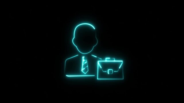 NEON  depicting a person with suitcase and dollar symbol  Businessman icon isolated on background. Business avatar head, human, icon, 