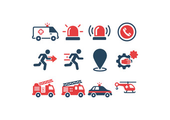 Emergency services icons ambulance fire truck police helicopter