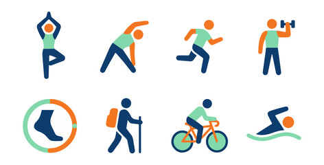 Fototapeta premium Diverse fitness activities vector graphics for health and wellness