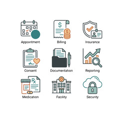 Medical icons healthcare insurance and financial planning illustrations