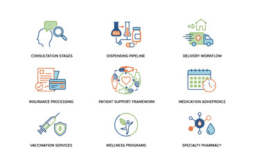 Medical icons healthcare symbols on black background