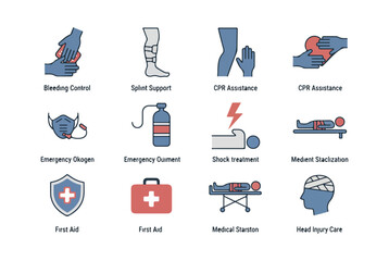 Medical icons illustrating healthcare procedures and treatments