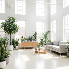 Airy interior with indoor plants creating fresh atmosphere natural light and modern living space