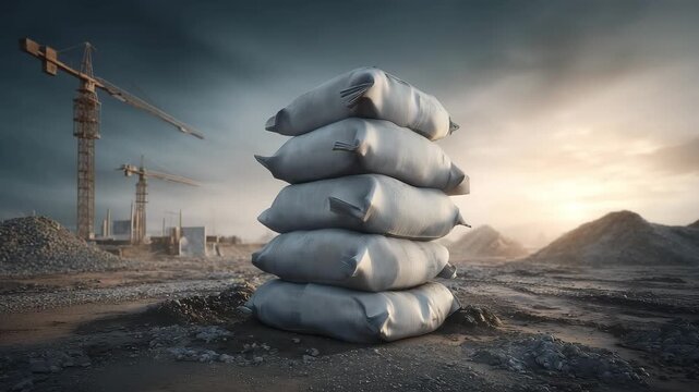 A large of cement bag on an outdoor construction site
