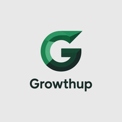Green gradient letter G with the word Growthup below it text
