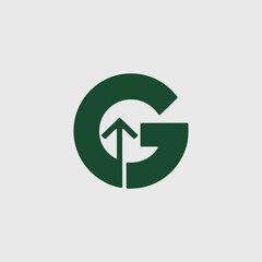 Minimalist green circular with an upward arrow inside a letter G circle