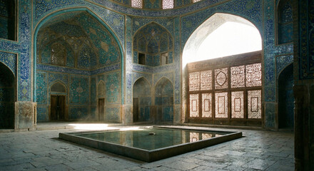 Interior view of traditional Iranian architecture building
