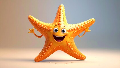 A cheerful orange starfish character with a big smile.
