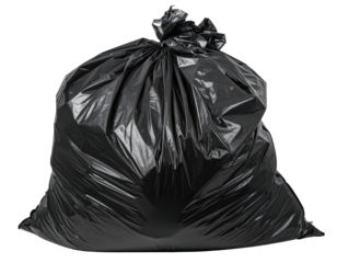 Black Garbage Bag Full of Unwanted Waste on a Transparent Background Ready for Disposal