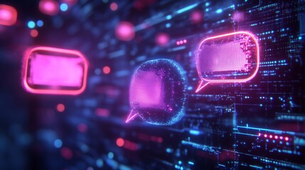 AI hologram and chatbot speech bubbles representing helpdesk services and customer support solutions in a digital interface, Generative AI