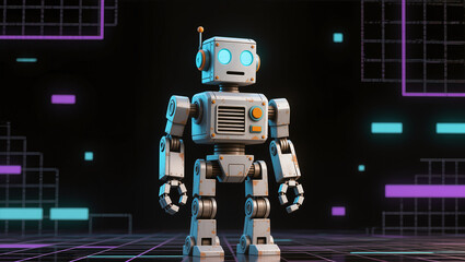 Cute robot on digital grid.