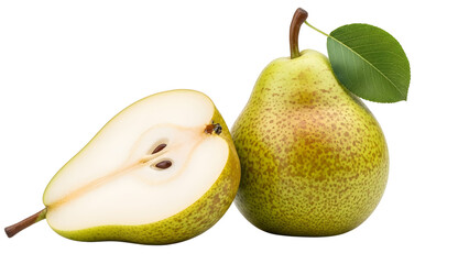Fresh Whole And Half Pear With Leaf On Black Background