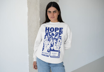Mockup Of Woman In Customizable Sweatshirt Indoors