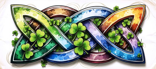 Colorful Celtic Knot With Green Shamrocks for St Patricks Day Irish Heritage Branding and Festive Lifestyle Design