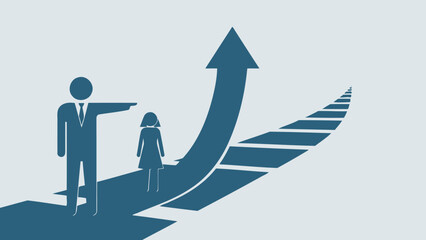 Obraz premium Businessman and Woman Standing on Rising Arrow.