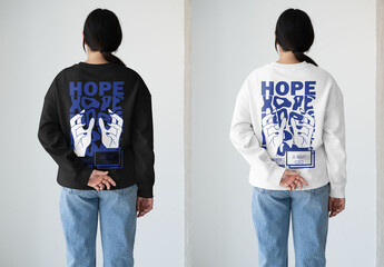 Mockup Of Woman In Customized Sweatshirt, Rear View