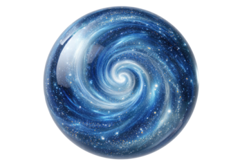 Spiral galaxy contained within a glass orb, shimmering