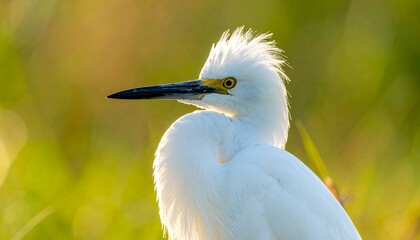 Close-up of a Snowy Egret in Natural Habitat.
