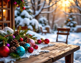 Cozy Winter Holiday Scene with Handcrafted Ornaments