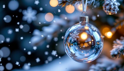 Shimmering Glass Ornament Hanging Winter Night Scene