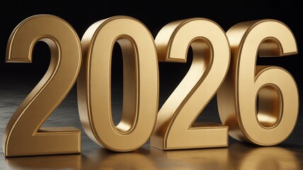 Golden 2026 New Year Countdown Celebration 3D Rendered Numbers on Dark Background Ideal for Marketing and Event Promotions