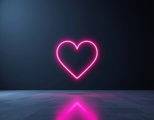 Glowing Neon Heart Floating Above Reflective