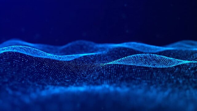 A wavy blue structure, created from tiny dots, shimmers against a dark blue background
