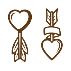 Vintage heart shaped arrows with ribbons on white background