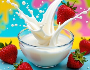 Splashing Strawberries Milk with Bright Dynamic Lighting