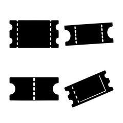 Black tickets icons set: event, cinema, raffle, concert, coupon Vector