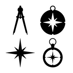 Navigation and measurement tools icon set: compass, wind rose Vector