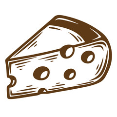 Vintage Swiss cheese wedge with holes illustration isolated on white background