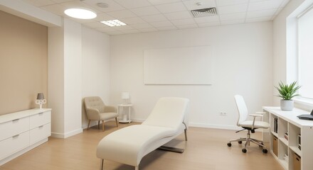 Bright, Minimalist Therapy Room with Chaise Lounge and Neutral Tones