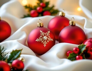 Festive Red Ornaments with Gold Snowflake