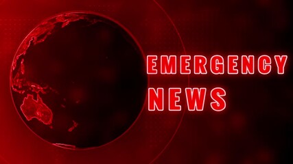 Detailed digital depiction of planet Earth with vibrant red continents and glowing red text EMERGENCY and letters N and F on a dark red abstract backdrop with dotted patterns and soft light - Powered by Adobe
