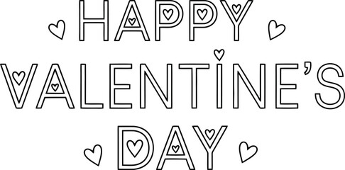Happy Valentine Day text with minimalist heart accents hand drawn line art typography