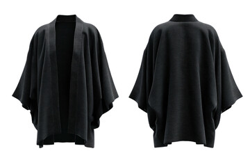 Black kimono jacket front & back views, simple, elegant drape