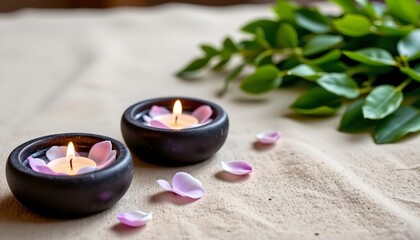 Serene Spa Scene with Floating Candles and Pink Petals