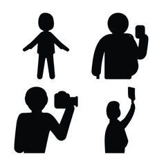 Human silhouette icons set: person, selfie, photographer, painter Vector