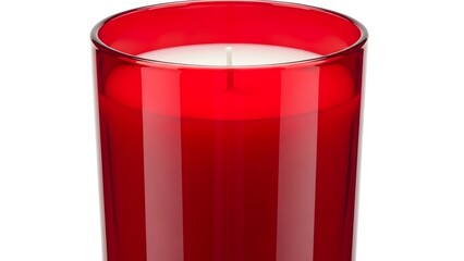Red Glass Candle Holder with White Candle on White Background stock photo