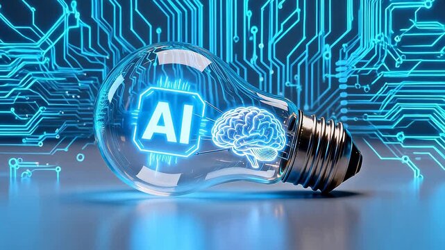 Light bulb with AI brain symbol
