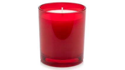 Red Glass Scented Candle with White Wax Isolated on White Background image photo