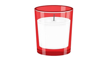 Red glass votive candle with white wax and black wick on white background image photo