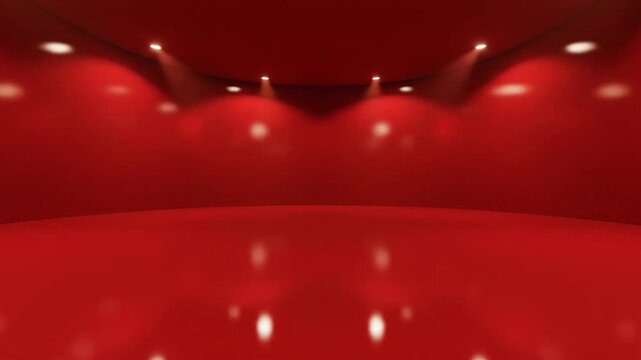 Abstract red interior space with overhead lighting and reflected light