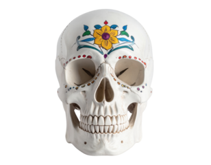 Decorative ceramic skull with flower design showcasing vibrant colors and intricate patterns