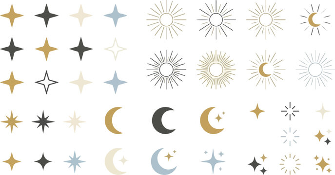 **Celestial Mystic Symbols Featuring Gold And Silver Moon And Stars**