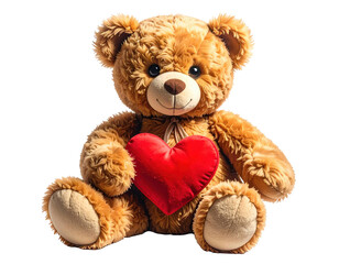 Cute plush bear with love symbol white and transparents background.